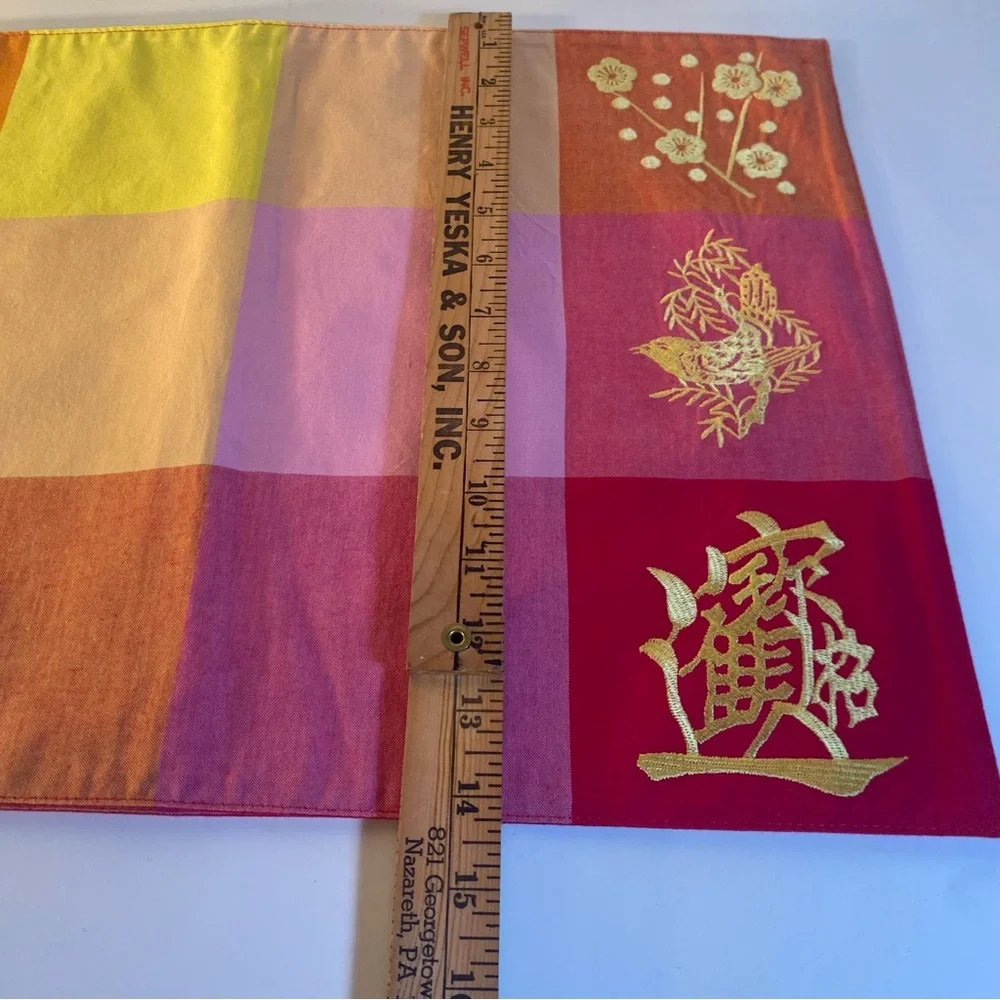 Set Of 2 Pier 1 Color Block Embroidery Striped Reversible Placemats & 2 Napkins